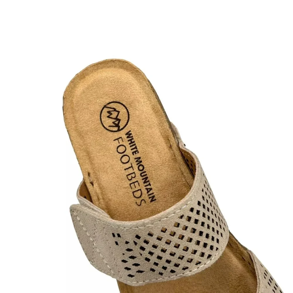 White Mountain Women's Wedge Leather Sandals Size 8 Taupe Adjustable Straps